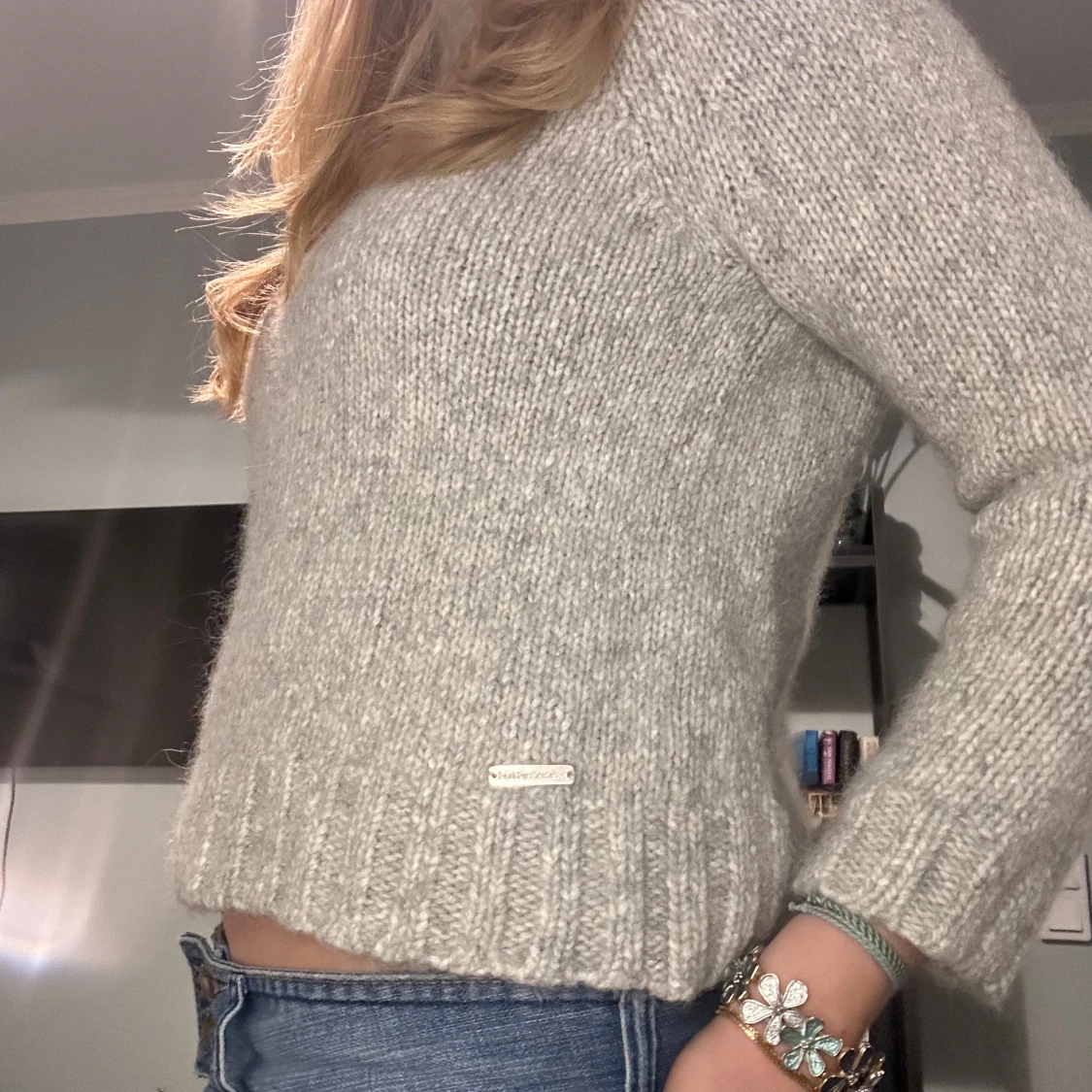 Grå stickad polotröja - 91
