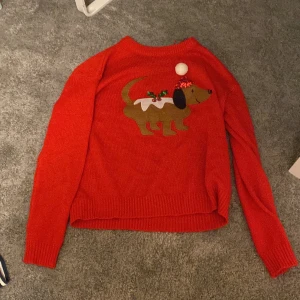Röd jul tröja med en hund på  - Super bra topp skick. Använt 2 gånger 