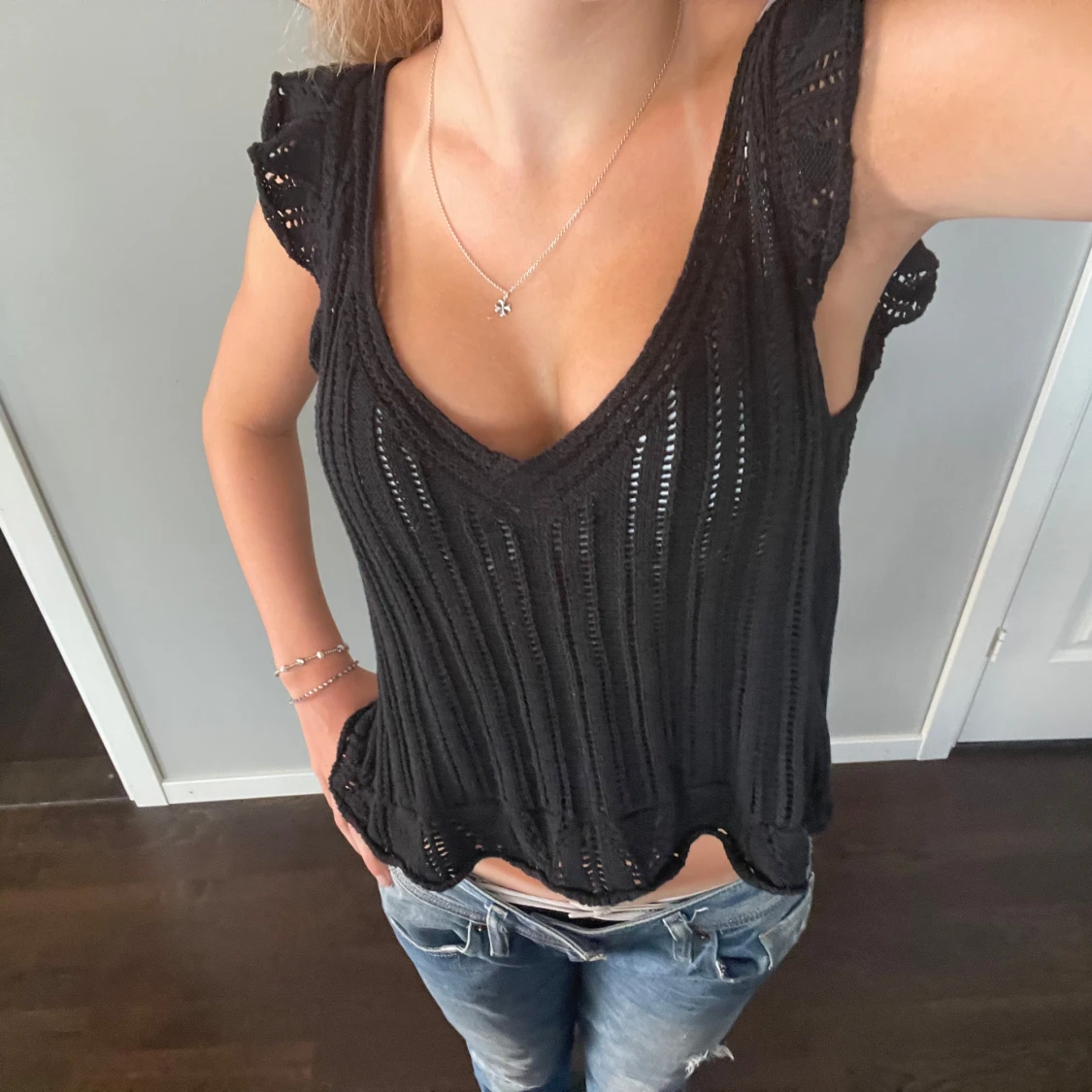 Svart stickad topp - 90