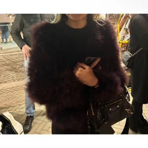 Mörk pälsjacka - Säljer en supercool mörk pälsjacka som är perfekt för att hålla sig varm och snygg under kyliga kvällar. Jackan har en fluffig och lyxig känsla, vilket gör den till ett statement-plagg i garderoben. Perfekt för en utekväll eller fest!