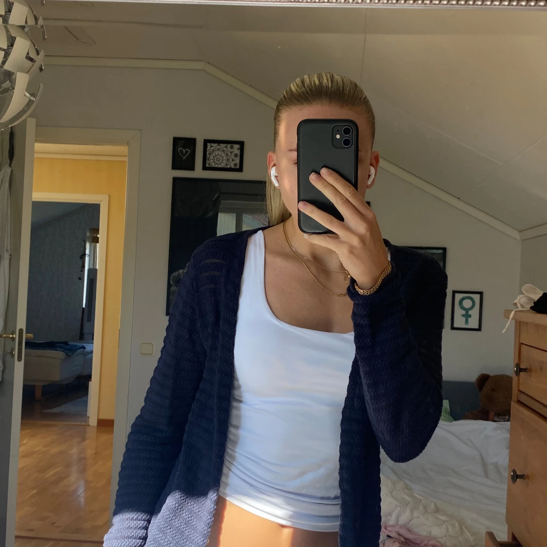 Marinblå tunt stickad kofta - 90