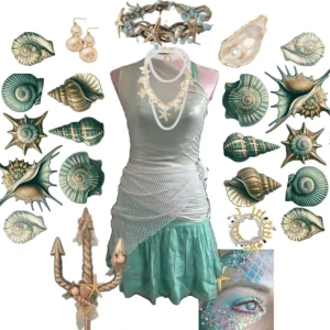 Halloween outfit  - Mermaid outfit som passar till halloween🧜‍♀️Det som ingår är klänning, topp, nät tyg samt halsband och blandade snäckor som kan sättas på nät tyget🐚passar storlek XS-S 🪸