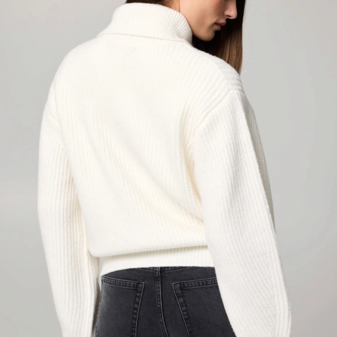 Vit stickad tröja med dragkedja - 90