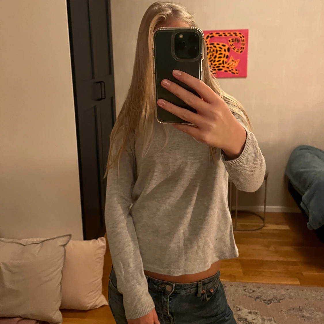 Grå finstickad tröja - 90