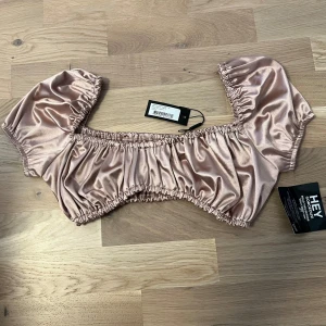 Rosa satin offshoulder topp från NLY One - Säljer en elegant rosa satin offshoulder topp från NLY One. Toppen har korta puffärmar och en elastisk kant som ger en smickrande passform. Perfekt för en stilfull look.
