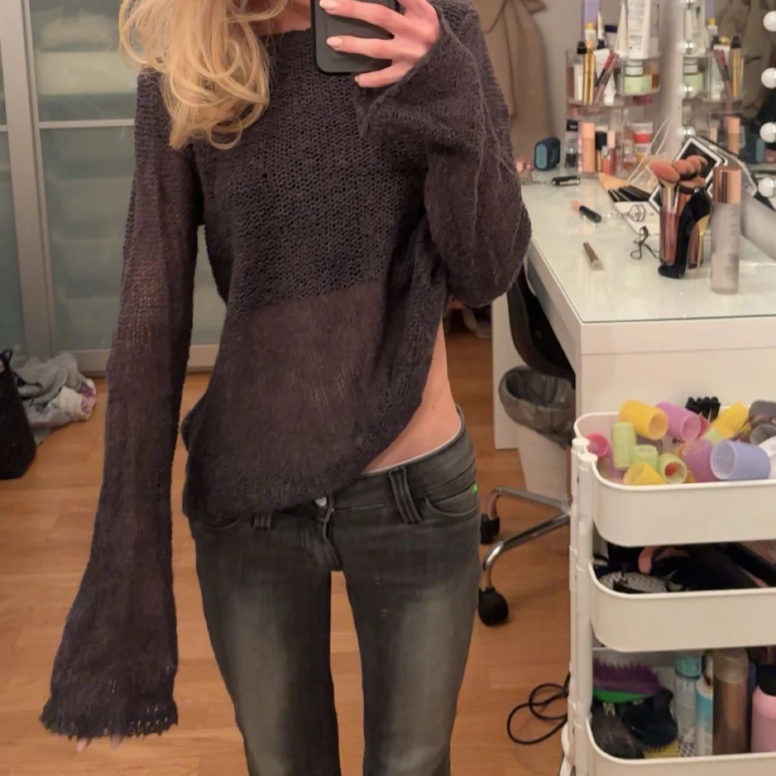Mörkgrå stickad tröja - 92