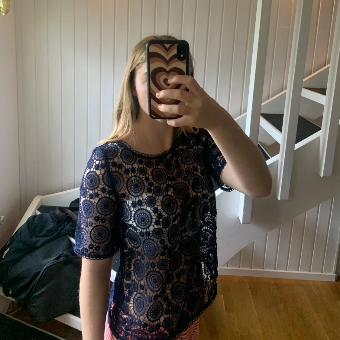 Mörkblå spetsblus - 91