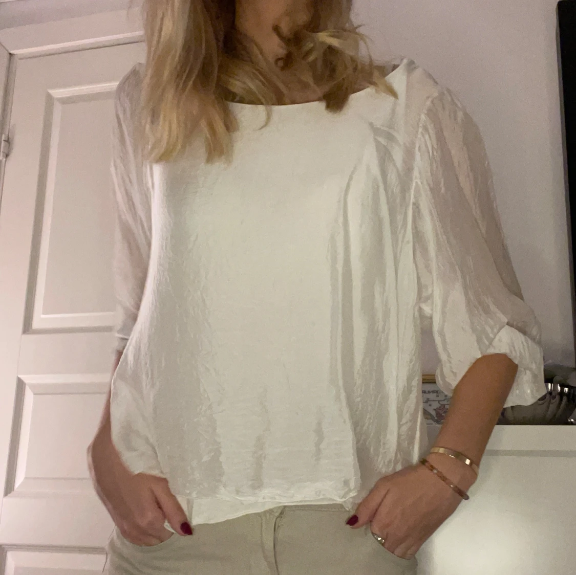 Vit blus med trekvartsärm - 90