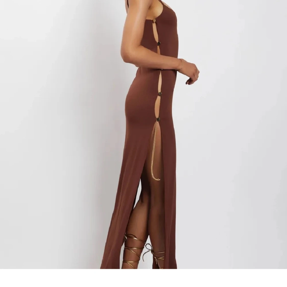 Brun långklänning med snörning - 1
