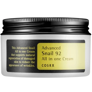 COSRX Advanced Snail 92 All in One Cream - En återfuktande kräm från COSRX med snigelextrakt som hjälper till att regenerera skadad hud och minska rynkor. Perfekt för att ge huden en mjuk och smidig känsla. Använd mest 5 gånger.