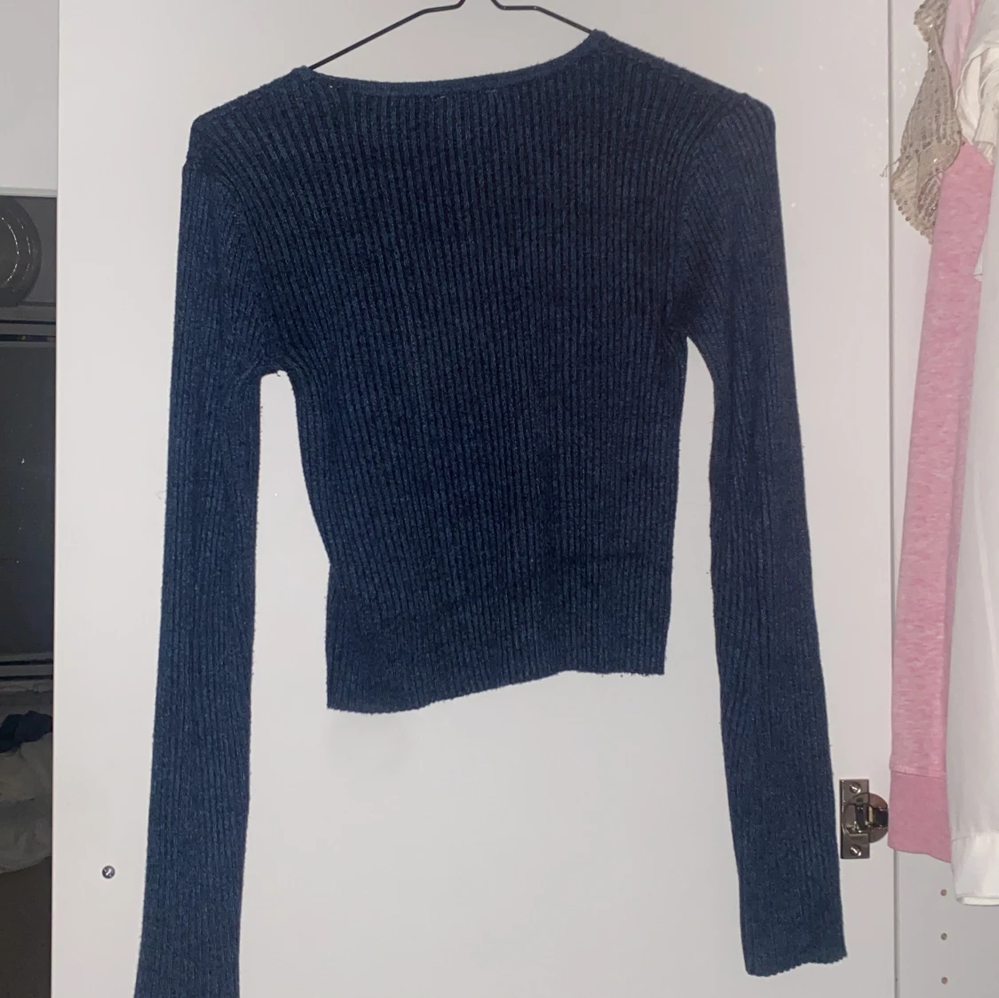 Blå ribbad kofta från Lindex - 1
