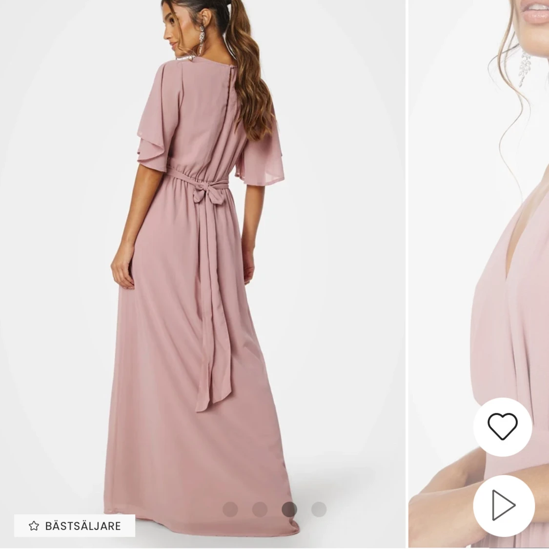 Ljusrosa balklänning med volangärmar - 1