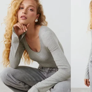 Grå långärmad topp - Snygg och enkel grå långärmad topp med rund halsringning. Skriv om du vill ha fler bilder💓💓