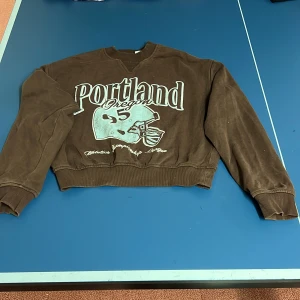 Brun sweatshirt från H&M Divided - Säljer en brun sweatshirt från H&M Divided med tryck av 'Portland Oregon'. Tröjan har långa ärmar och en ribbad kant vid ärmslut och nederkant.