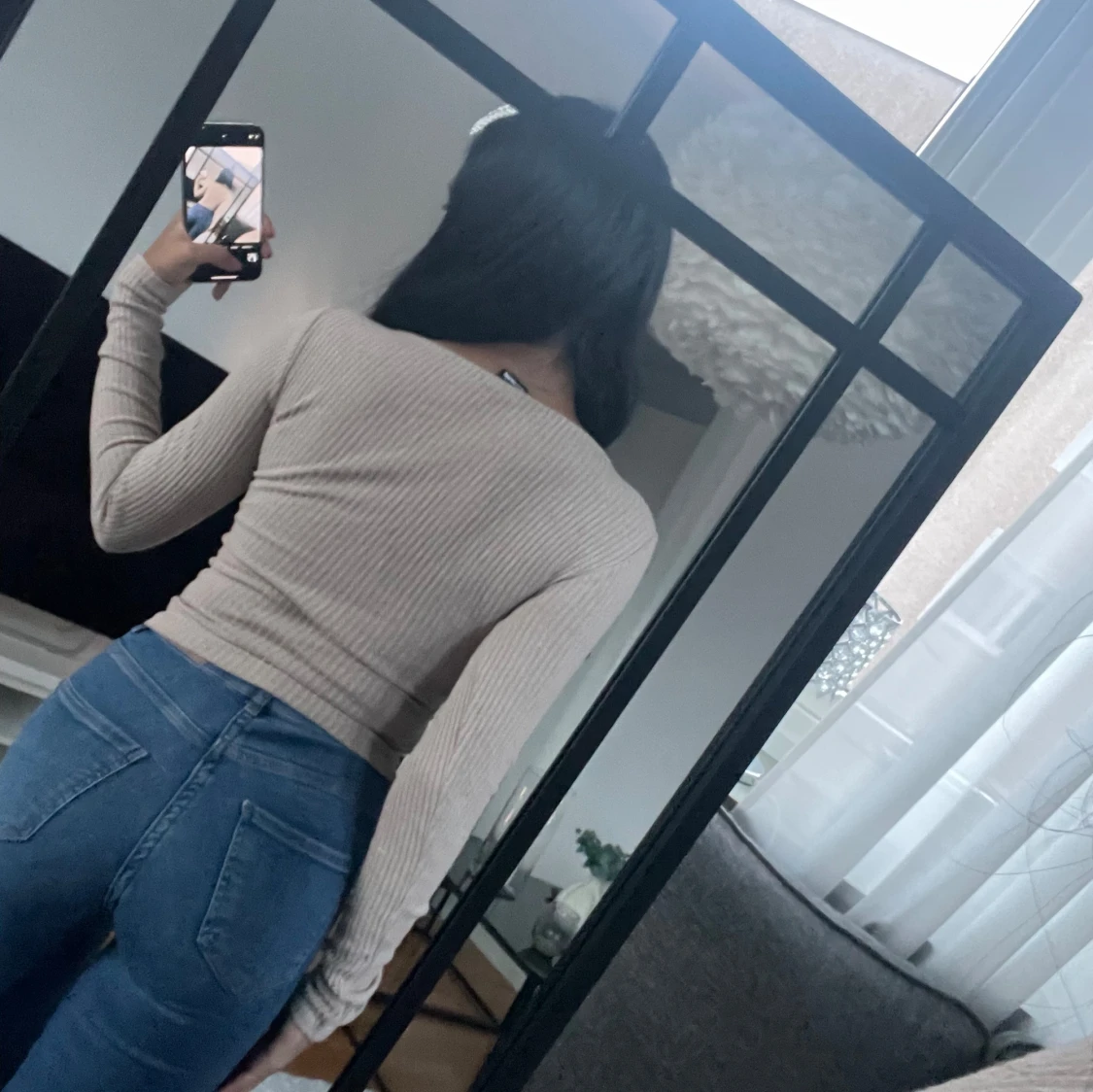 Beige ribbad topp - 91