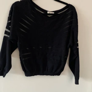 Svart tröja - Svart tröja, som har delvis genomskinliga partiet. Längd från krage fram: 40 cm Fint skick. Från Miss Sixty  Stl S. 