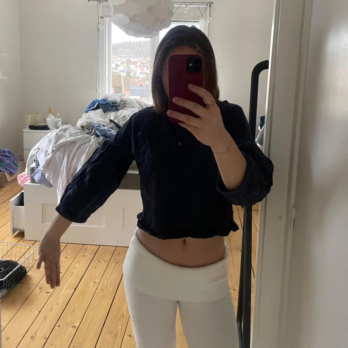 Marinblå blus med trekvartsärm - 91