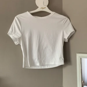 Vit kortärmad topp från Shein - Säljer en enkel och stilren vit kortärmad topp från Shein. Perfekt för en avslappnad look. Toppen har en rund halsringning och är gjord i ett mjukt material.