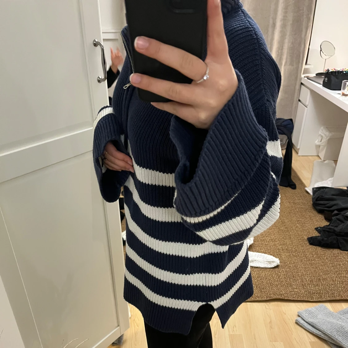 Randig stickad tröja med dragkedja - 90