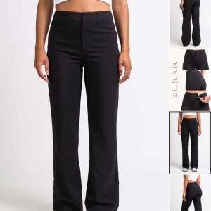 Högmidjade kostymbyxor - Drew Black - Snygga högmidjade kostymbyxor i svart med raka ben och medium stretch. De har fuskfickor baktill, bälteshällor och stängs med dragkedja, hake och en dold knapp. Perfekta för en stilren look. Från madlady storlek 36 short. (Använd 2 gånger) skriv för frågor eller flera bilder😃