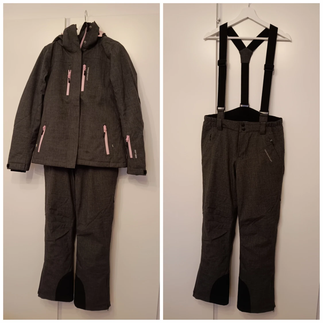 Skidbyxor och skidjacka grå med rosa detaljer - 1