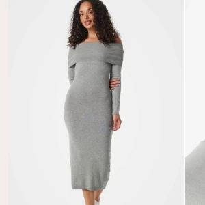 Oanvänd grå off shoulder klänning - Oanvänd klänning från Bubbleroom med lappar kvar! Storlek S🤍