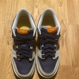 Nike Dunk i blått och vitt - Snygga Nike Dunk sneakers i en stilren kombination av blått och vitt. Skorna har en klassisk design med snörning och en robust sula. Perfekta för en casual look med en touch av sportig stil. Box medföljer 