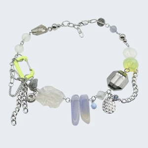 handgjort halsband blå / ljusgrön - material inkl: rostfritt stål, labradorit, quartz, agat, tjeckiska glaspärlor m.m. 🔗 längd går att få custom vid önskemål ⭐️ köp via plick eller instagram ! 