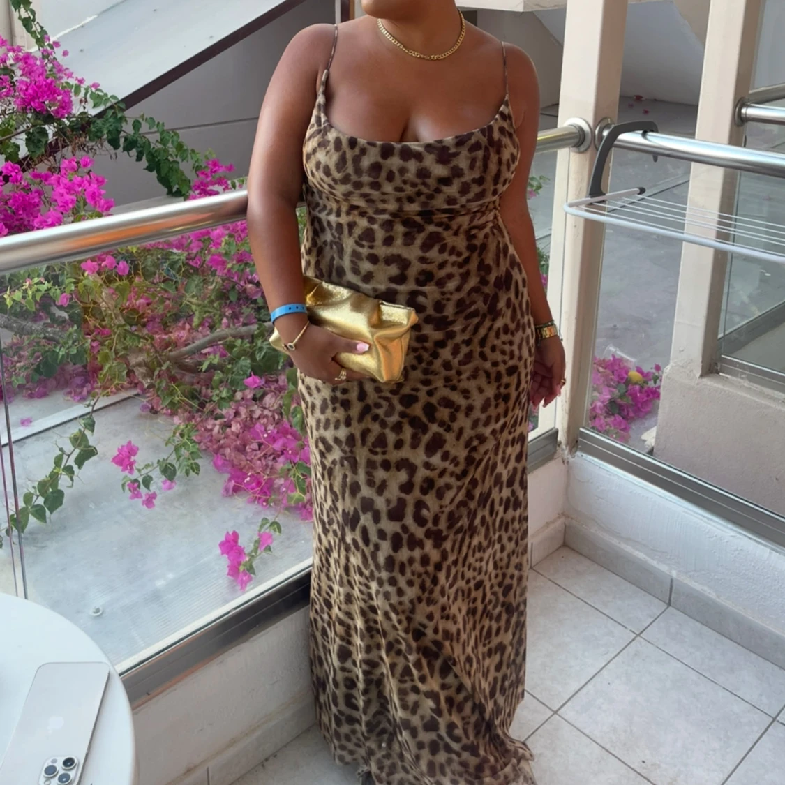 Leopardmönstrad långklänning