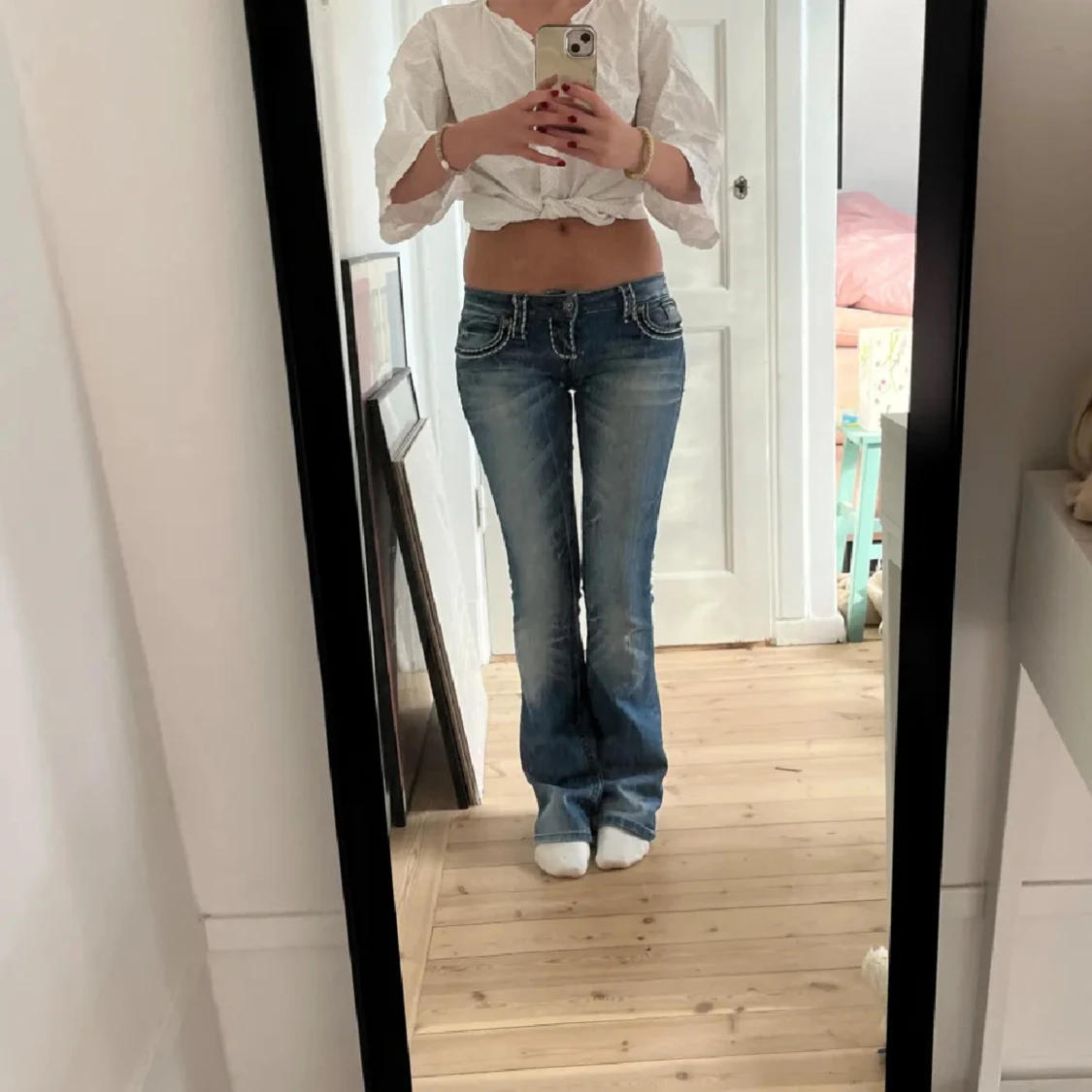 Blå bootcut jeans - 92