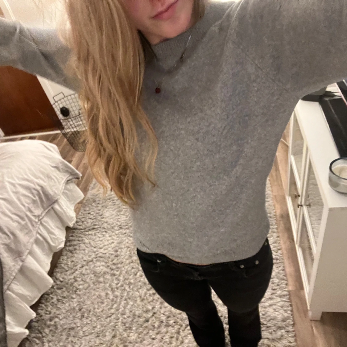 Grå stickad tröja  - 90