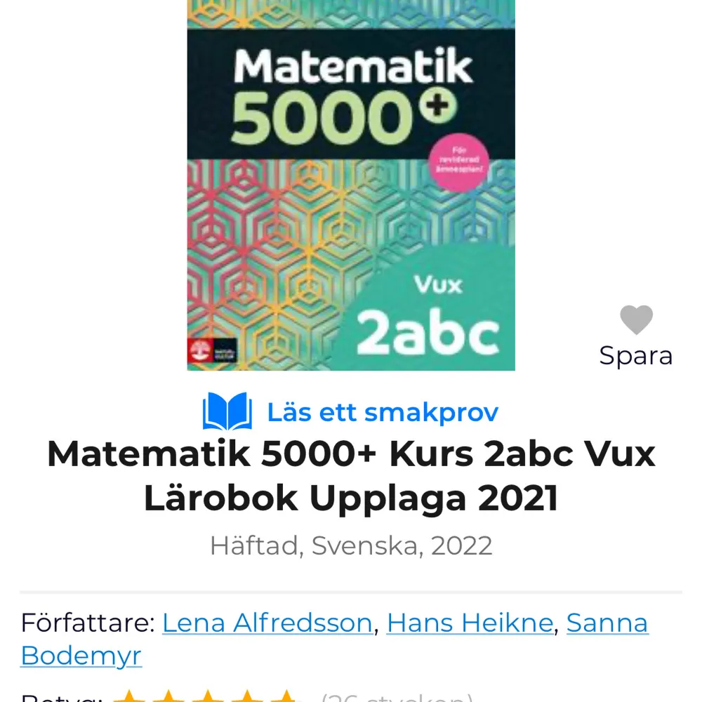 Matematik 5000+ Kurs 2abc Vux Lärobok Upplaga 2021. Små defekter så som anteckningar (suddade men små synliga tecken på användning) därav billigt pris. Annars gott skick. Senaste upplagan. Isbn 9789127462670. Böcker.