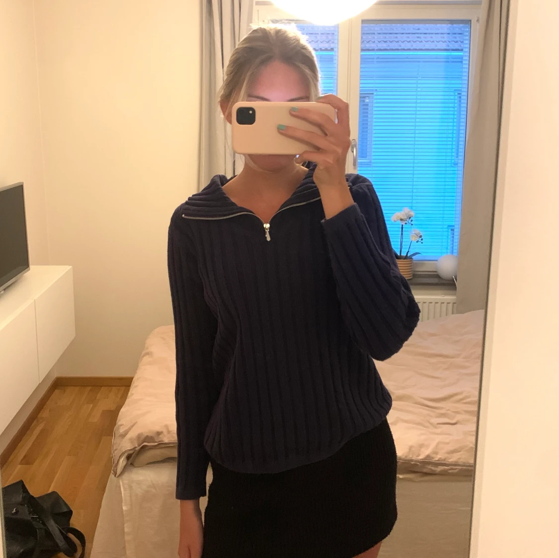 Marinblå zip tröja - 90