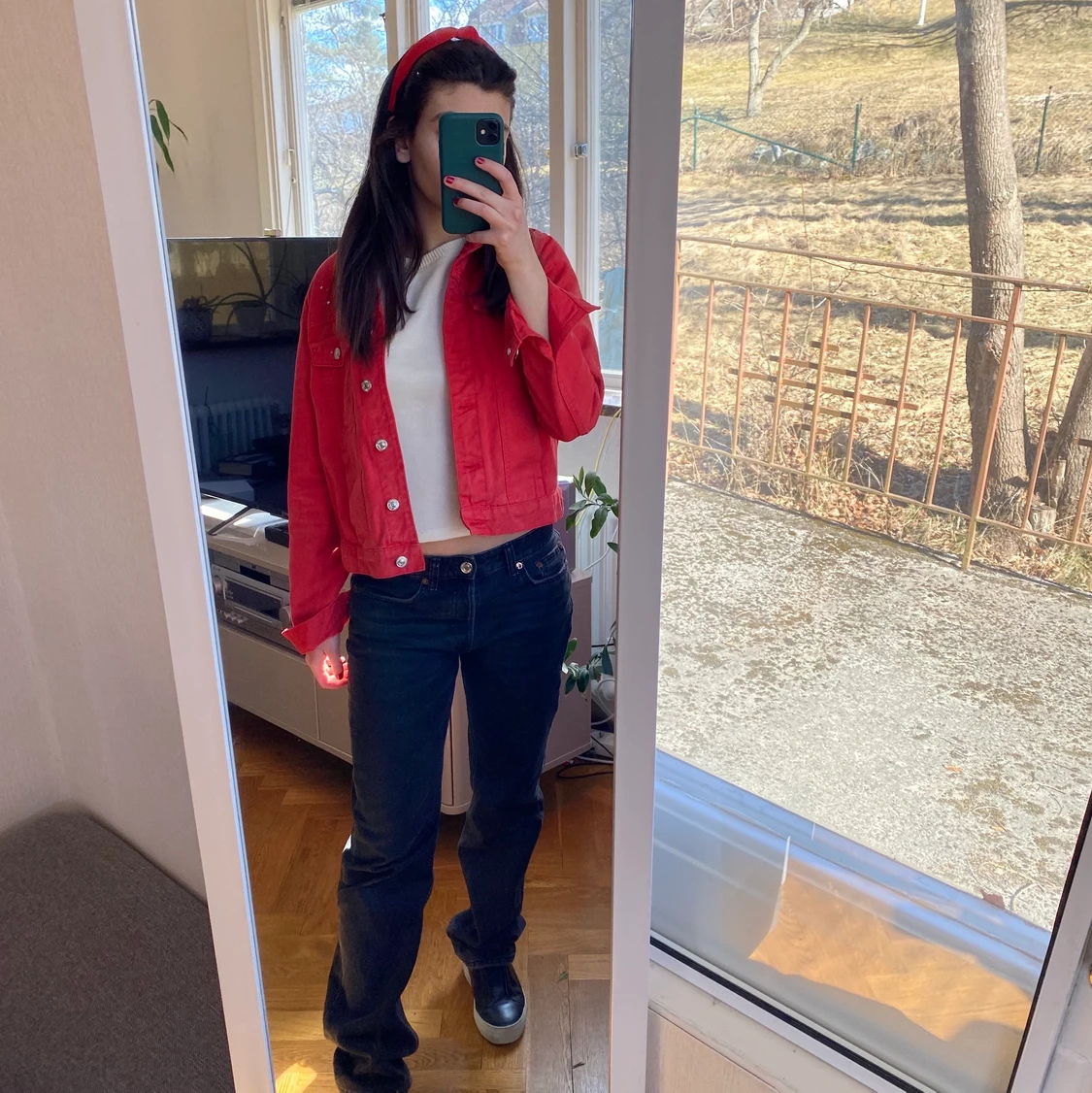 Röd jeans jacka - 90