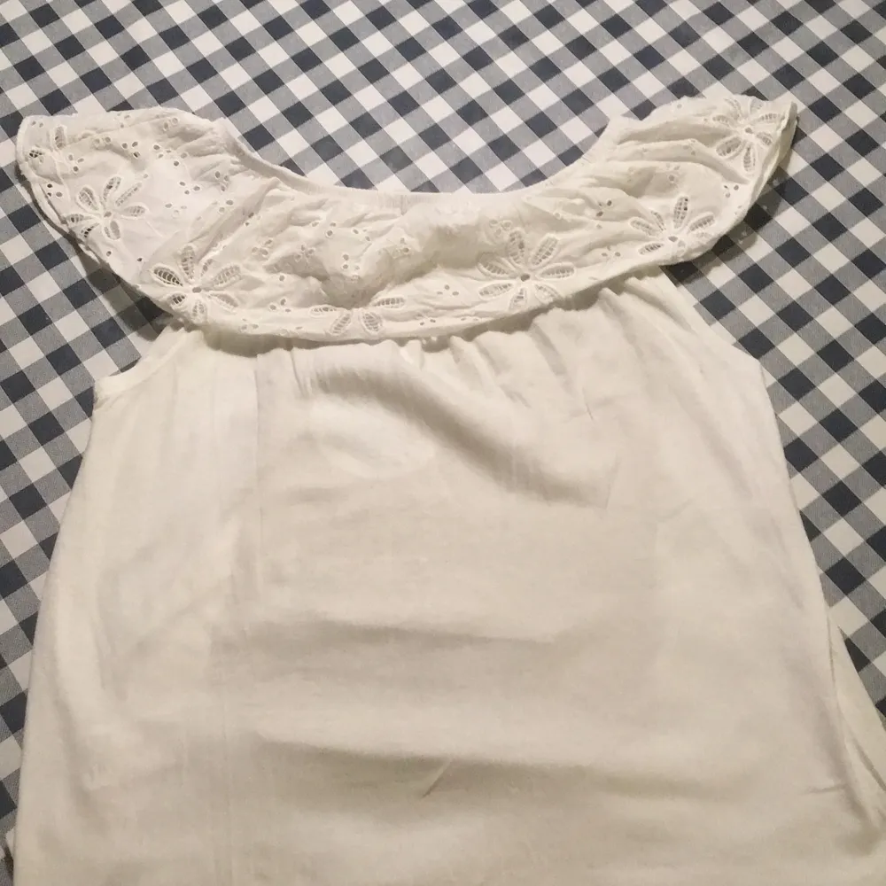 Hej! Denna tröja är som ny och väldigt fin .Den kostar 30 kronor + lite frakt(13 kronor under 50 g).Den är i storlek 146-152. Den är vit och har fint mönster längst upp ,hoppas någon vill köpa //Philippa . Toppar.