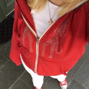 Röd rhinestone hoodie med en ängel och djävul som motiv. Väldigt cool och unik hoodie 😇 BUD : 380kr