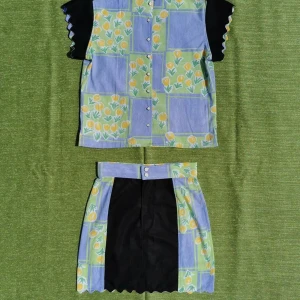 Two pieces - hand made and unique - Up-cycled and hand made shirt + skirt. Sold at set, fits a size XS-S 