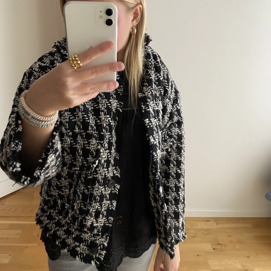 Hundtandsmönstrad kappa - 90