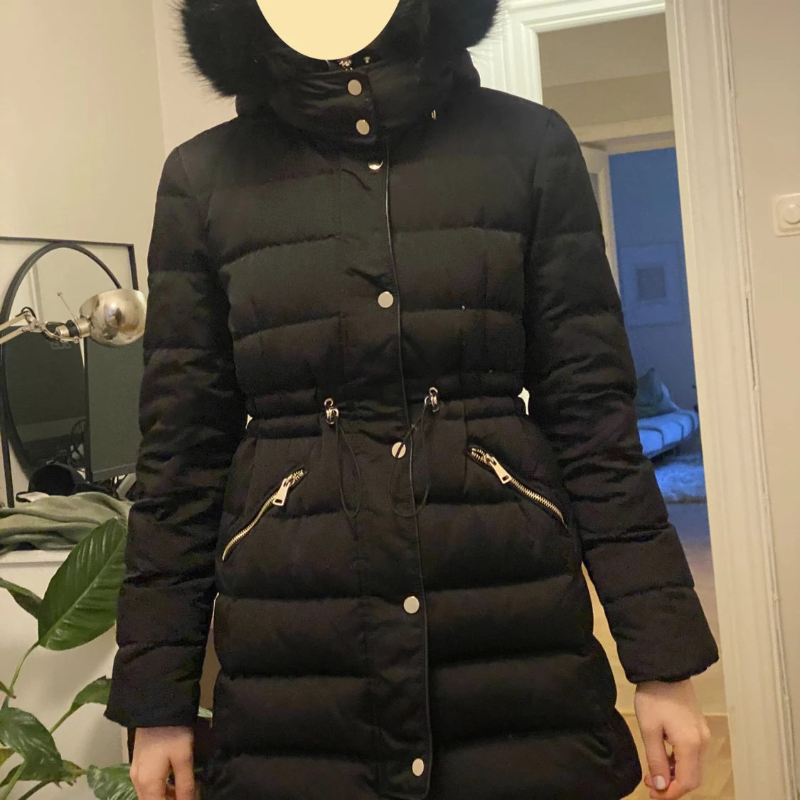 Svart Dunjacka med avtagbar päls - 90