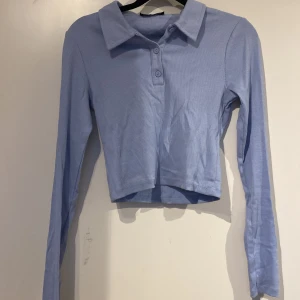 Topp med krage - Säljer denna ljus blåa topp med krage. Jag har själv aldrig använt den men den är begagnad och har smink fläckar  (kan nog tas bort i tvätt). Vet tyvärr inte vart den är köpt. 