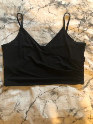 Svart topp - En svart omlott topp/ linne. Använd en gång, köpt från NEW YORKER för några år sedan. Super fint skick. Den är lite stor för mig därför säljs den. Frågor?  Skriv i DM. Köparen står för frakten.