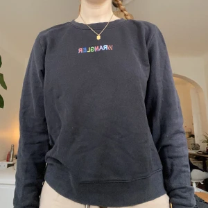 Wrangler sweatshirt - Långärmad collegetröja från wrangler med färgglatt tryck på bröstet. Super skönt tyg och i fint skick. Normal passform, jag är 160cm och tröjan är i xs. 🥰