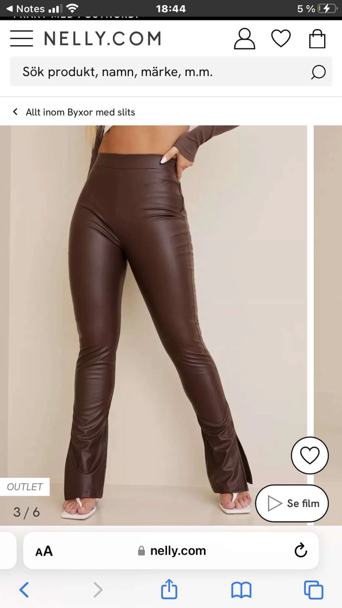 Bruna skinnbyxor med slits 