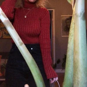 Stickad polo - Roströd tjock stickad polotröja, sååååå fin! Strl M, halshålet är ganska tight. Jag bär xs i vanliga fall. 
