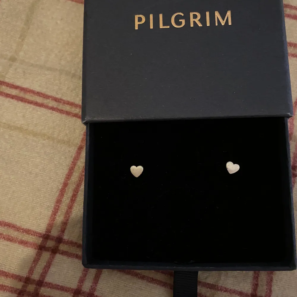 Pilgrim hjärtformade örhängen, de är antingen doppade i silver eller gjorda av rostfritt stål. Jag köpte dem för ca 200kr för typ 1 år sedan och har aldrig använt dem.  Priset kan diskuteras vid en snabb affär.💓💓. Accessoarer.