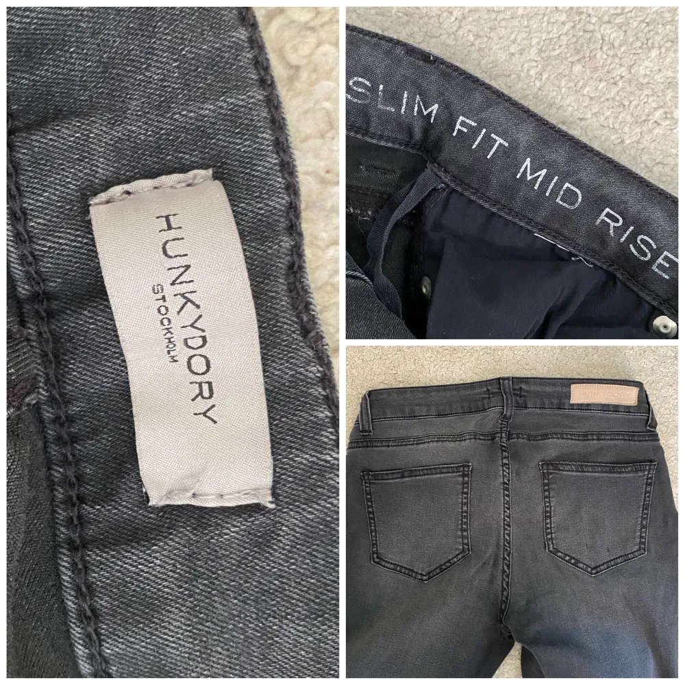 Honkydory stretch jeans i tvättat svart nyans. Endast leverans, skickad måndag. Jag samfraktar 😇. Jeans & Byxor.