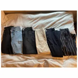 6 par byxor som alla är förstora för mig🥰 3 par jeans alla byxor är mellan 36/38 och M