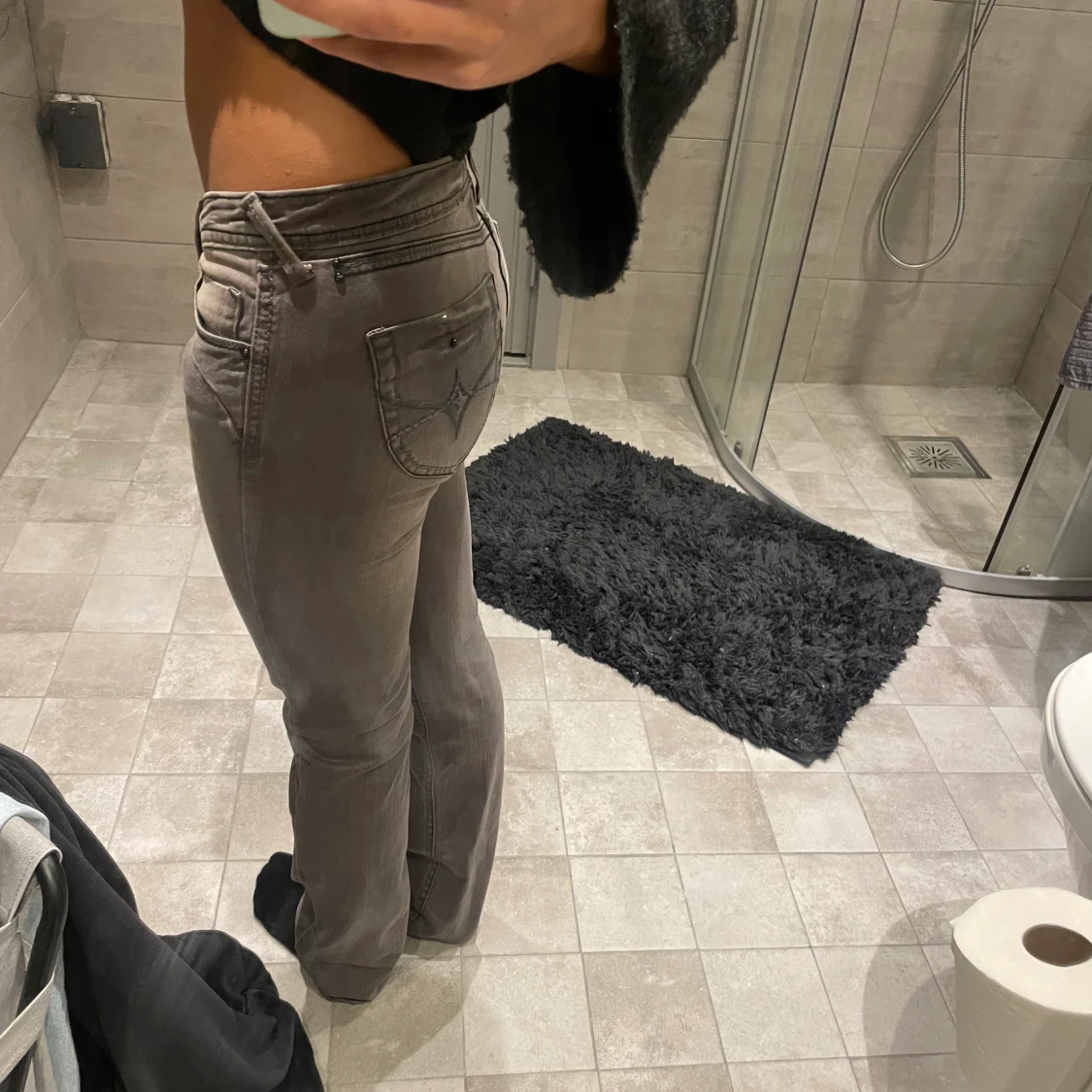 Grå lågmidjade jeans - 90