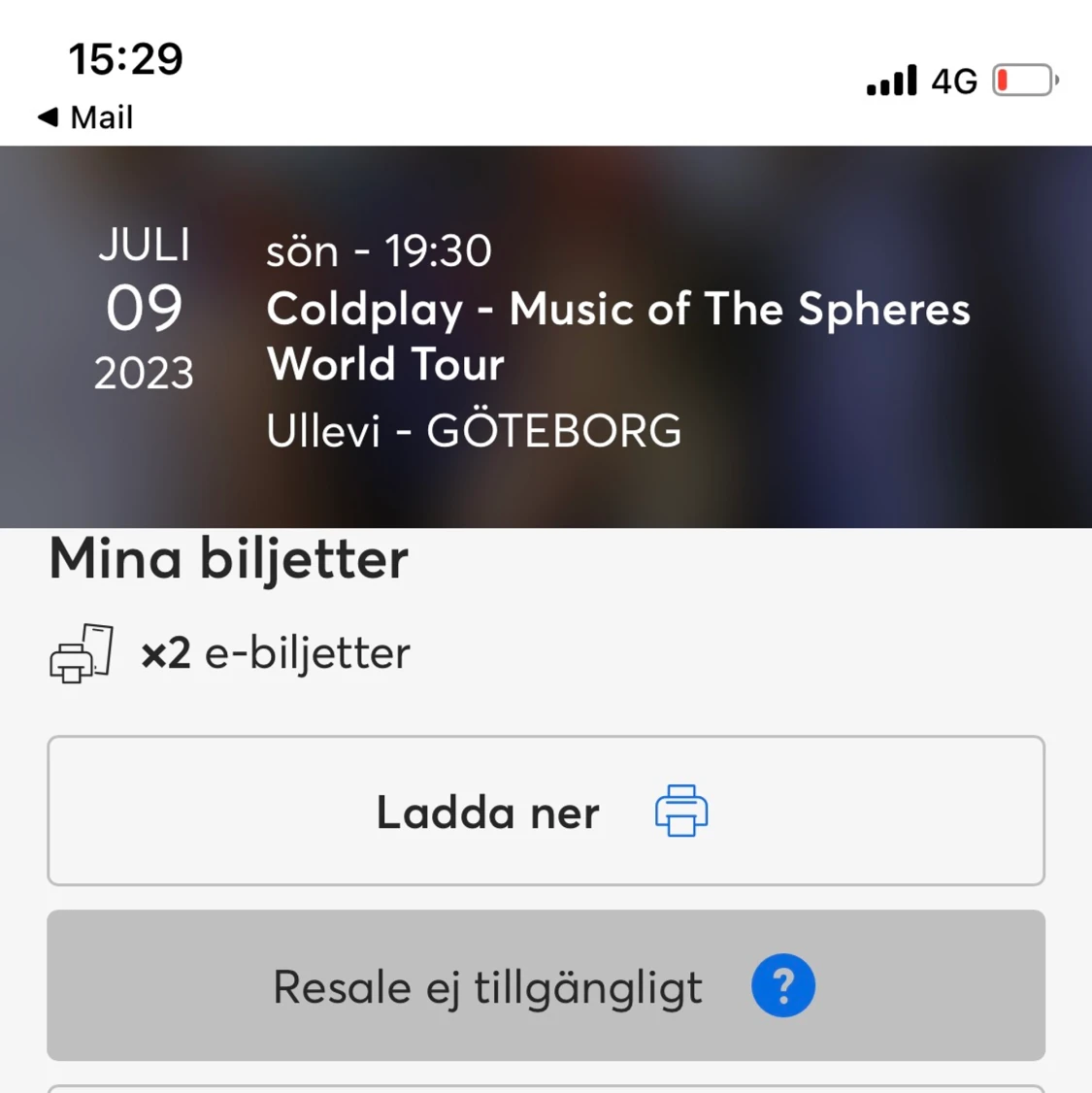 COLDPLAY SLUTSÅLDA konsertbiljetter 2 stycken!!!!