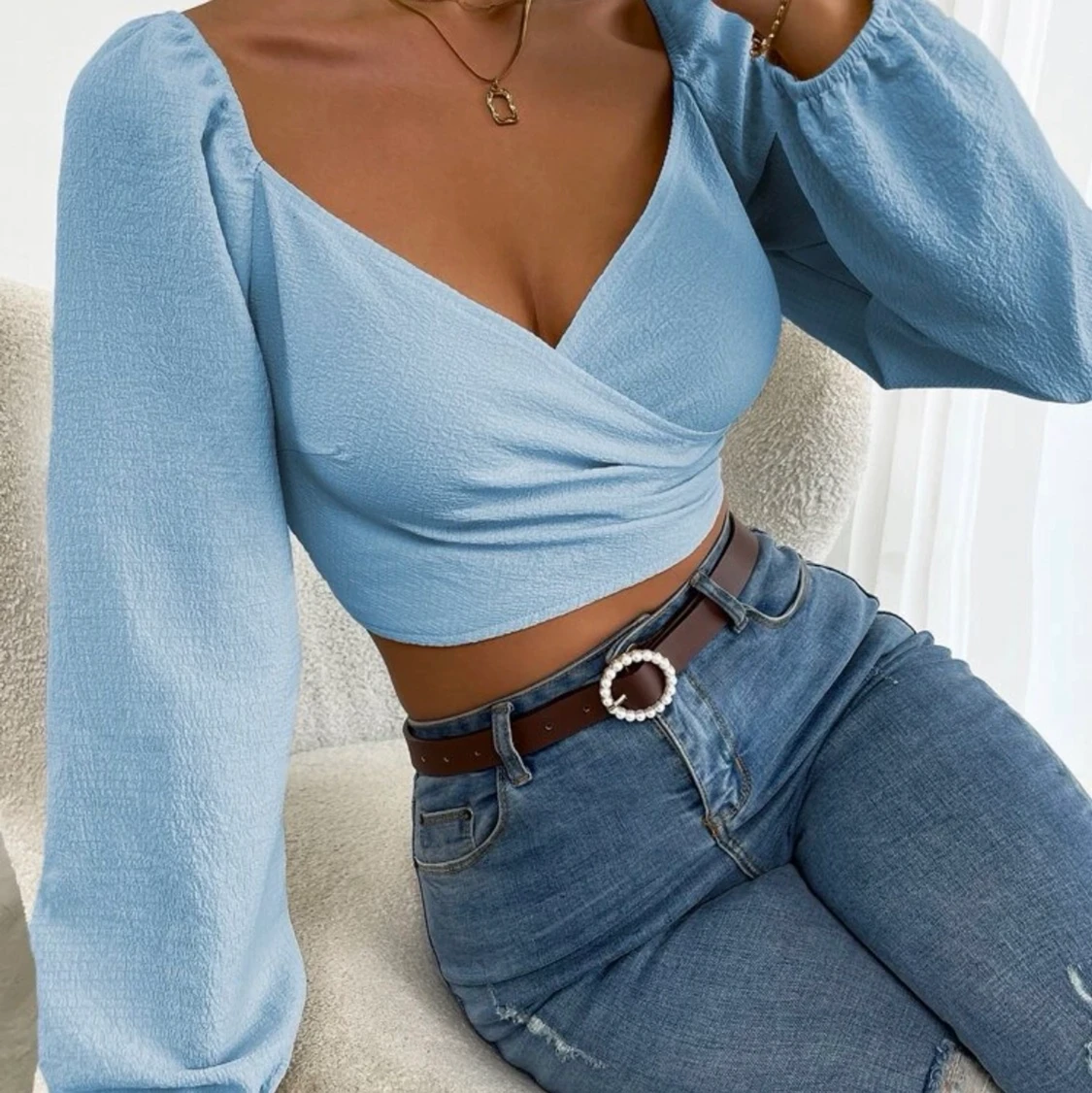 Blå v-ringad topp - 90